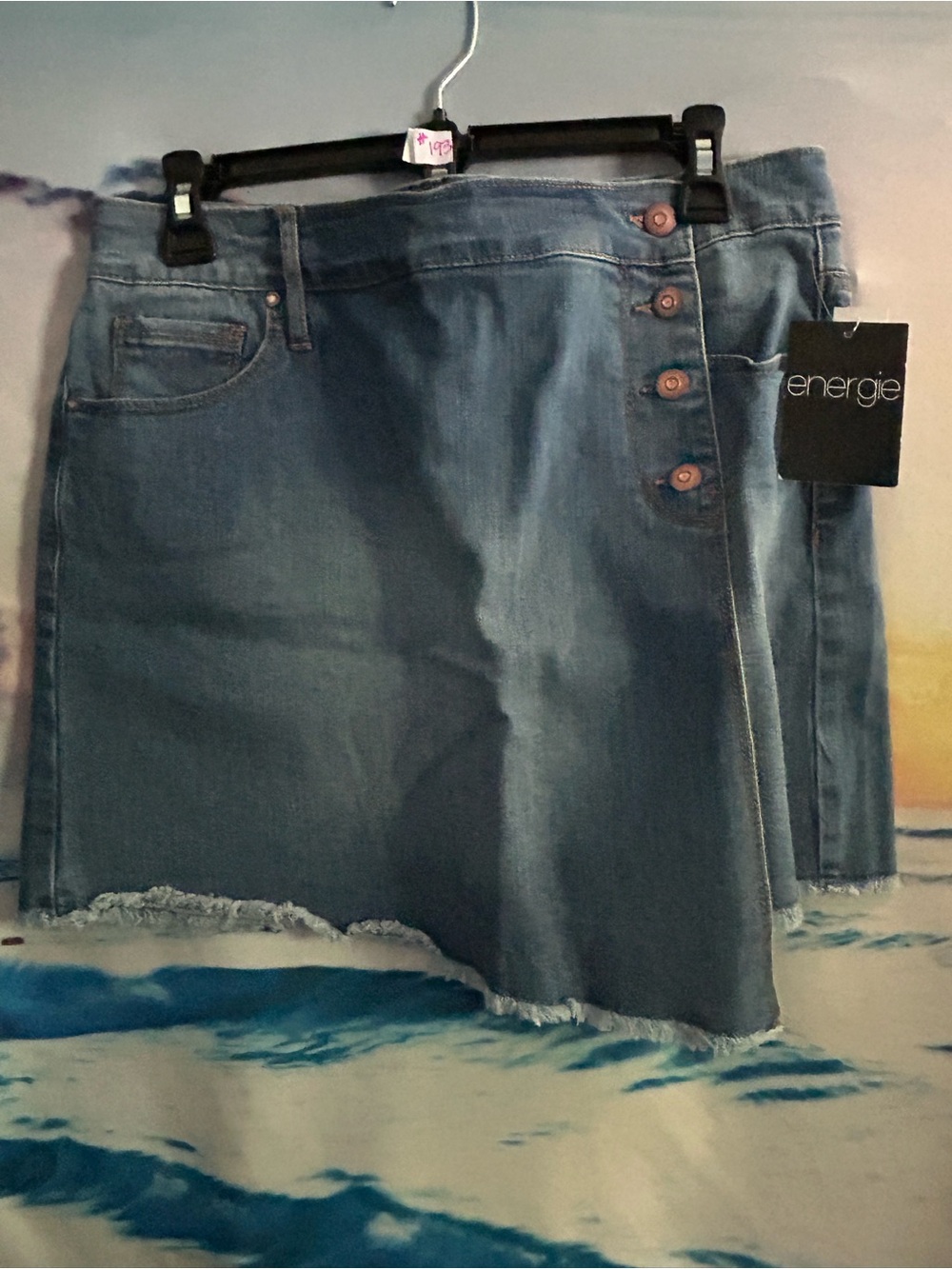 Energie Women's Blue Denim Button-Front Mini Jean Skirt SZ 11 NWT